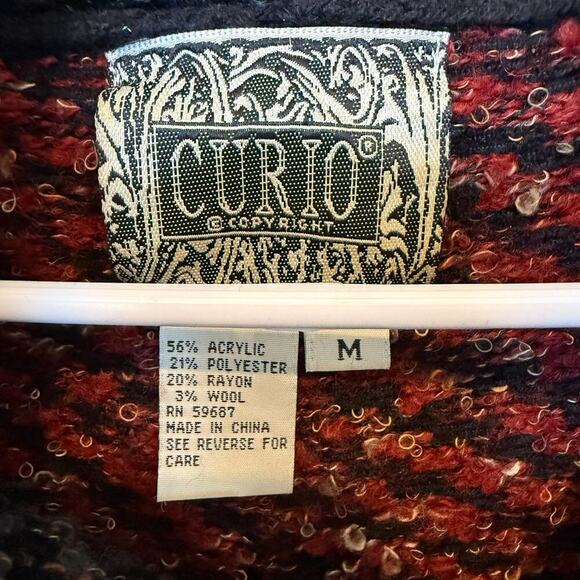 Multicolor Wool Blend Button Up Cardigan Red Green Yellow Fisherman Style Medium - Picture 6 of 8